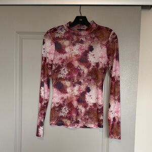 Revolve Bardot Pink and Brown Tie-Dye Long Sleeve Top